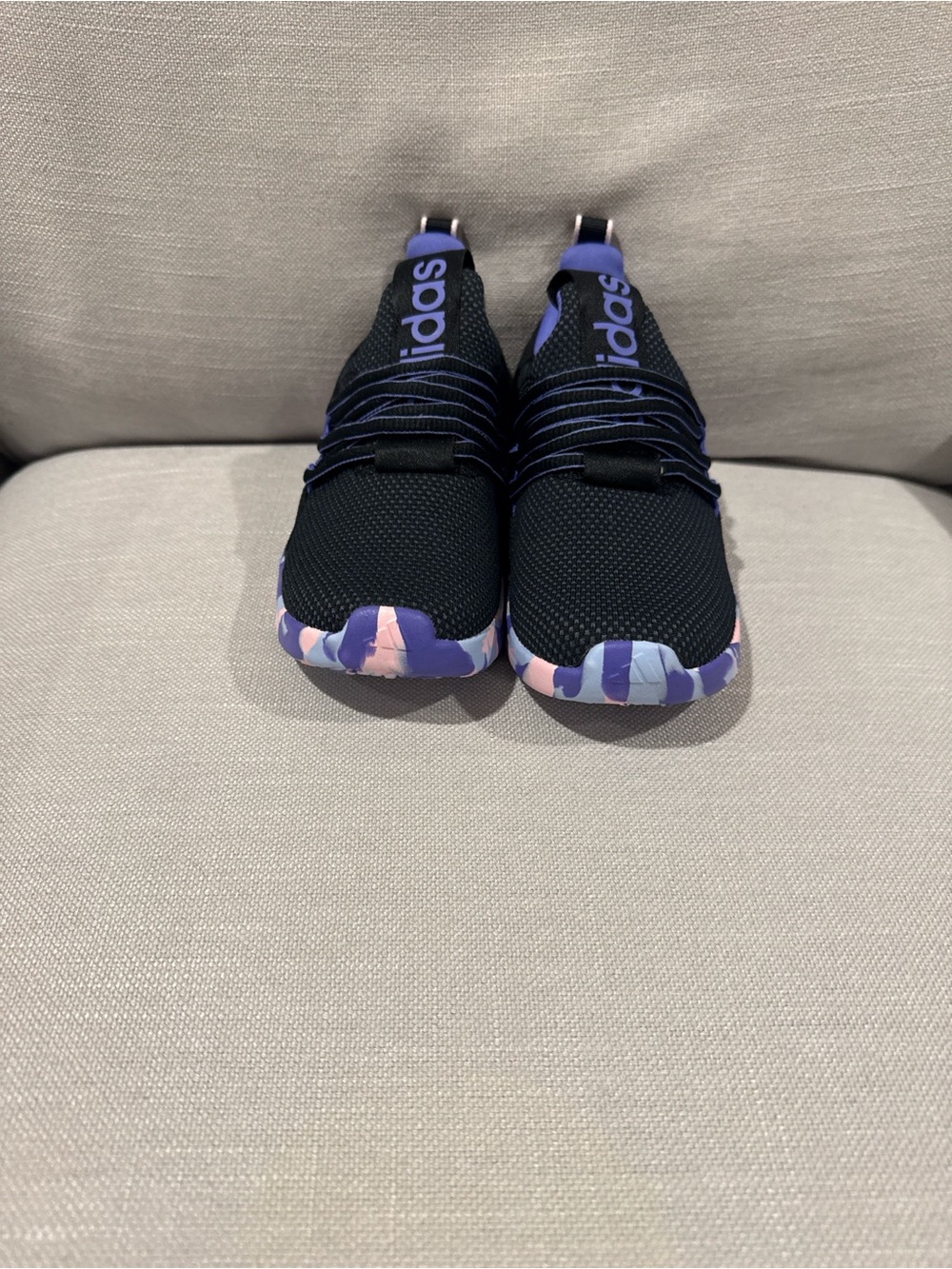 adidas Kids Black Slip-On Sneakers with Purple and Pink Camouflage Trim